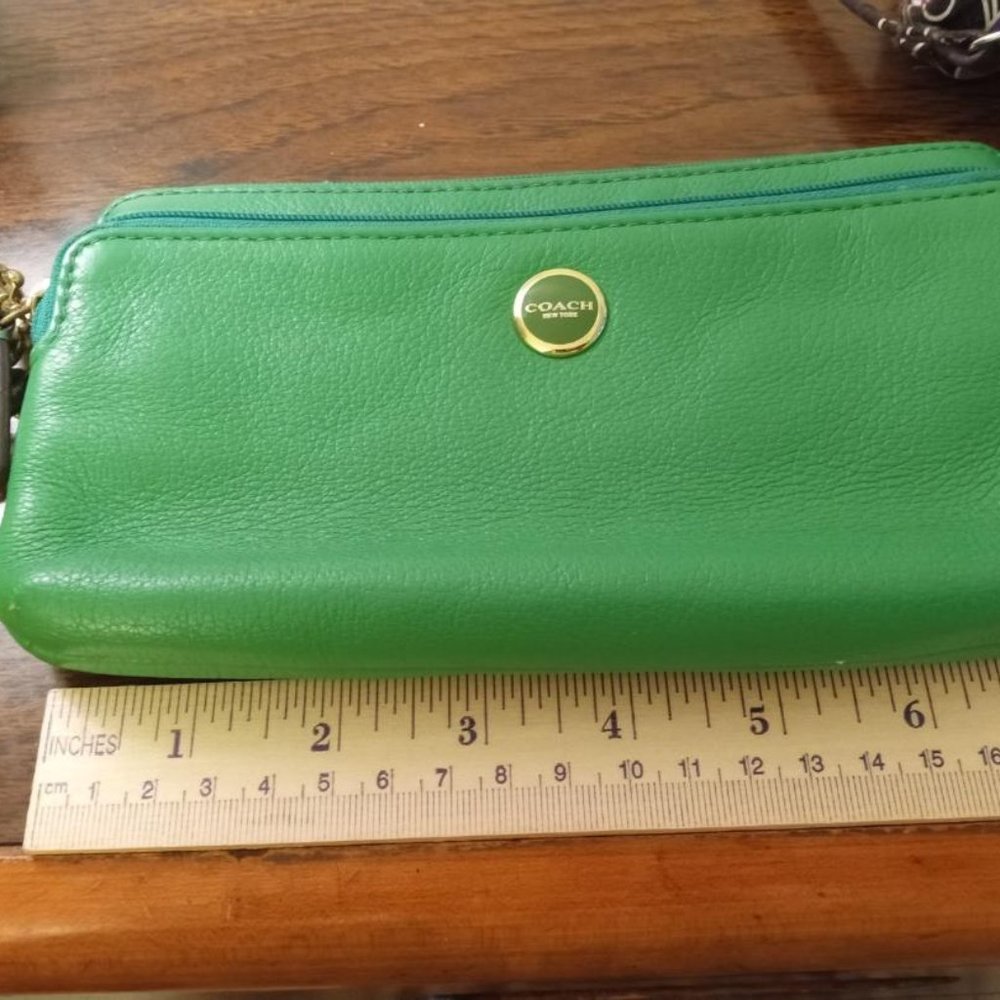 Coach spring green XL wristlet